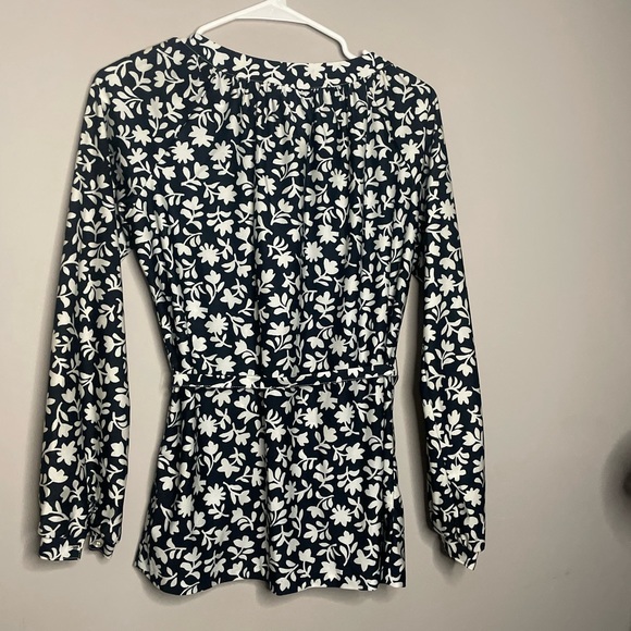 vintage ship n shore blouse 1970’s Tie Waist Button Front Long Sleeve floral - Picture 2 of 5